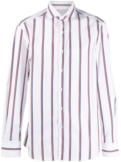 Brunello Cucinelli Striped Cotton Long-sleeved Shirt In White