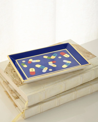 Jonathan Adler Full Dose Porcelain Tray 17.8cm X 12.2cm In Blue