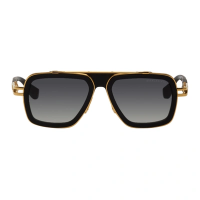 Dita Lxn-evo Matte Black/yellow Gold Square Sunglasses In Dark Grey To Clear