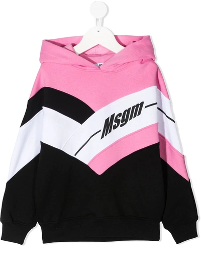 Msgm Kids' Colour-block Cotton Hoodie In Pink