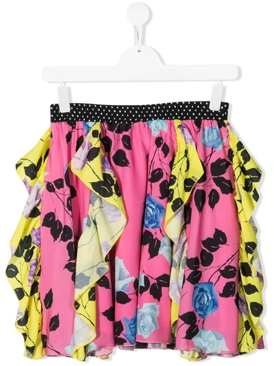 Msgm Teen Floral-print Ruffled Skirt In Pink