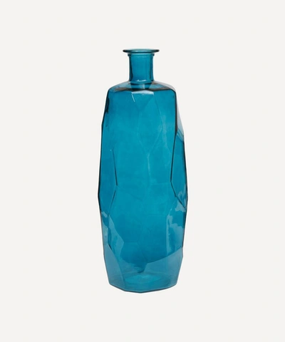 San Miguel Recycled Glass Straight Sided Origami Vase In Bright Blue