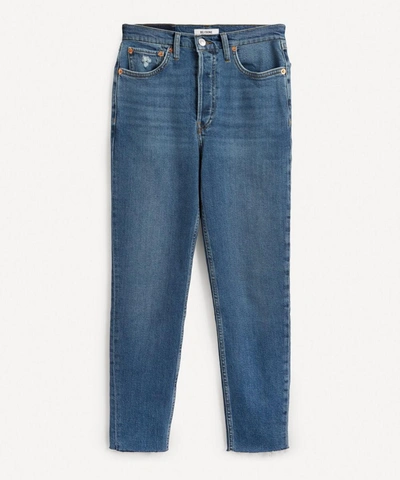 Re/done High-rise Ankle Crop Jeans In Blue