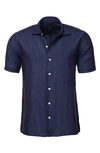 Eton Casual Contemporary Fit Linen Short Sleeve Shirt In Dark Blue