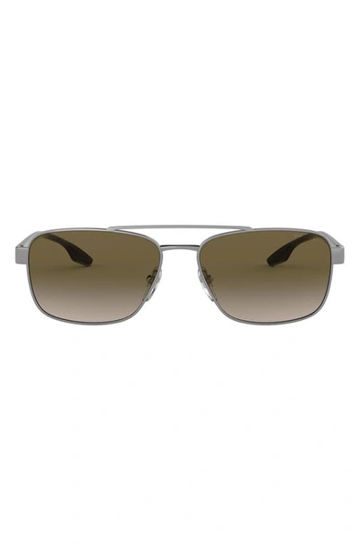 Prada Pillow 62mm Oversize Navigator Sunglasses In Gunmetal/ Brown Gradient