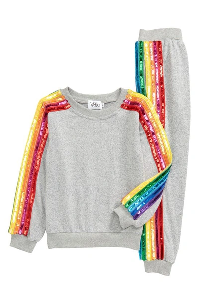 Lola & The Boys Kids' Sequin Sweatshirt & Joggers Set In Grey