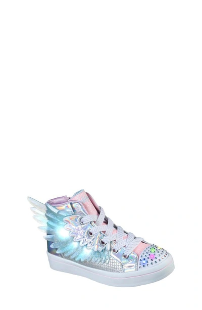 Skechers Kids' Twi-lites 2.0 Light-up High-top Sneaker In Silver/ Pink