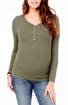 Ingrid & Isabelr Ribbed Maternity/nursing Henley Tee In Olive