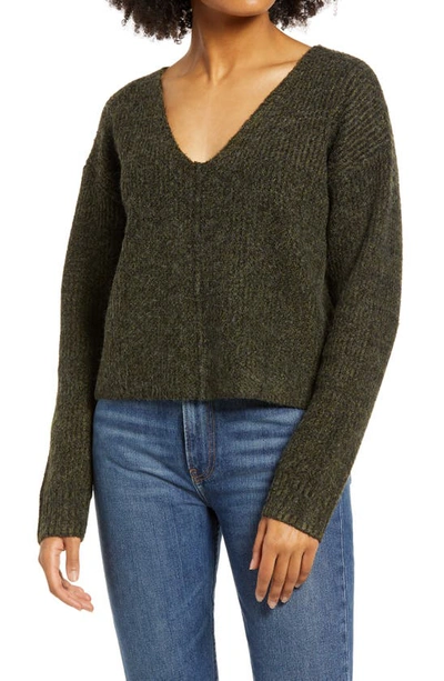 Bp. Weekend V-neck Sweater In Olive Night Marl