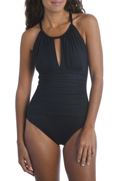La Blanca Plus Size Island Goddess High-neck One-piece Swimsuit In Black