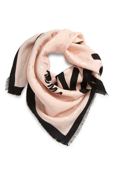 Fendi Logo Square Silk Scarf In Pink Black ModeSens