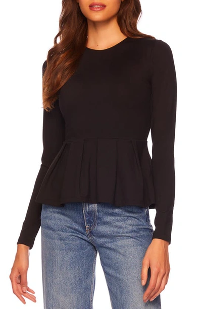 Susana Monaco Long Sleeve Peplum Top In Black