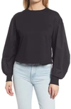 Vero Moda Blouson Sleeve Mix Media Sweatshirt In Black
