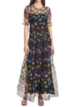 Staud Hyacinth Crepe Organza Tiered Maxi Dress In Rainbow Bloom Black