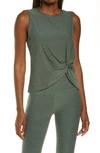 Beyond Yoga Front Twist Muscle Tank In Green Ivy