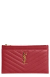 Saint Laurent Monogramme Quilted Leather Zip Pouch In Opyum Red