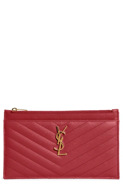Saint Laurent Monogramme Quilted Leather Zip Pouch In Opyum Red