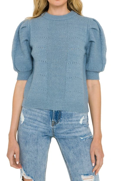 English Factory Puff Sleeve Sweater In Blue