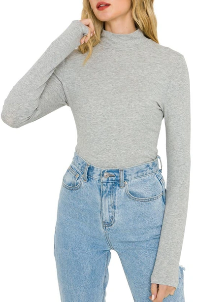 Endless Rose Ribbed Mock Neck Top In Heather Grey