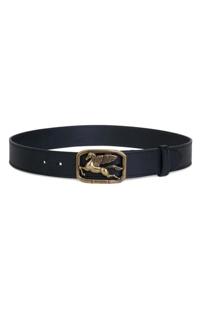 Etro Logo Buckle Leather Belt In Black