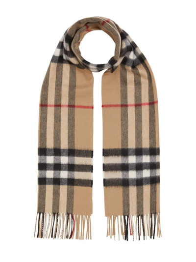 Burberry Frosted Pink Reversible Check Cashmere Scarf In Beige