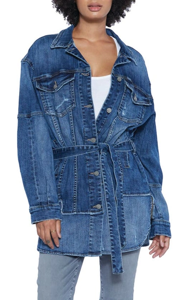 Wash Lab Judo Belted Denim Jacket In Blue On Blue