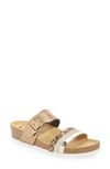 Ara Bonnie Slide Sandal In Gold/ Leopard Faux Leather