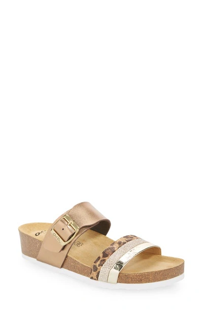 Ara Bonnie Slide Sandal In Gold/ Leopard Faux Leather