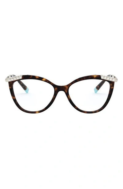 Tiffany & Co 53mm Cat Eye Optical Glasses In Havana