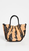 Proenza Schouler Large Tie Dye Stripe Ruched Leather Tote In Camel/black