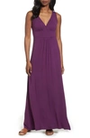 Loveappella V-neck Jersey Maxi Dress In Purple Dark