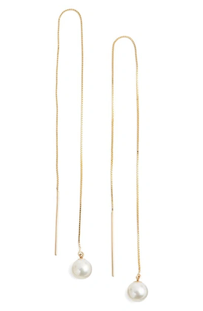 Shop Poppy Finch Long Pearl Threader Earrings In Yellow Gold/ Pearl