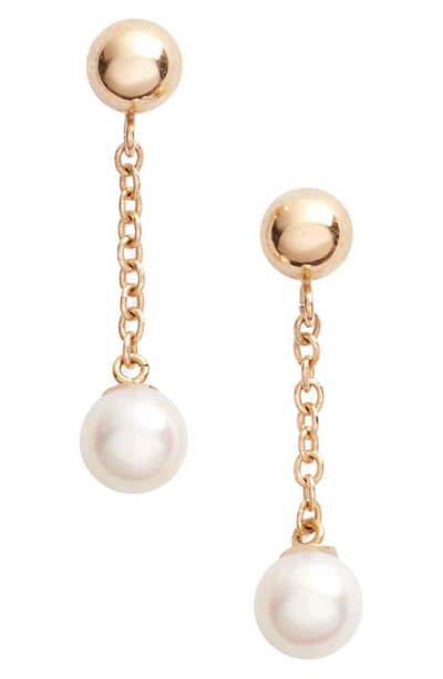 Poppy Finch Linear Drop Pearl Earrings In Yellow Gold/ White Pearl