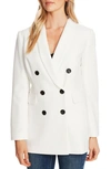 Cece Double Breasted Twill Blazer In Soft Ecru