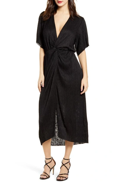 All In Favor Dolman Plisse Midi Dress In Black