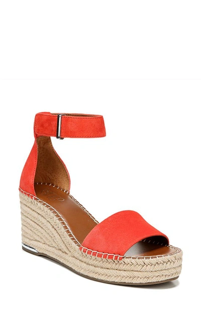 Franco Sarto Clemens Genuine Calf Hair Espadrille Wedge Sandal In Tangelo Suede