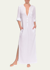 Everyday Ritual Tracy Gauze Cotton Henley Caftan In White