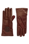 Tory Burch Miller T-logo Leather Gloves In Port