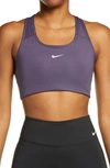 Nike Swoosh Plus Recycled Dri-fit Sports Bra In Dark Raisin/ White