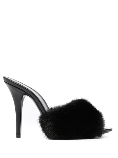 Saint Laurent Mink Stiletto Slide Sandals In Black | ModeSens