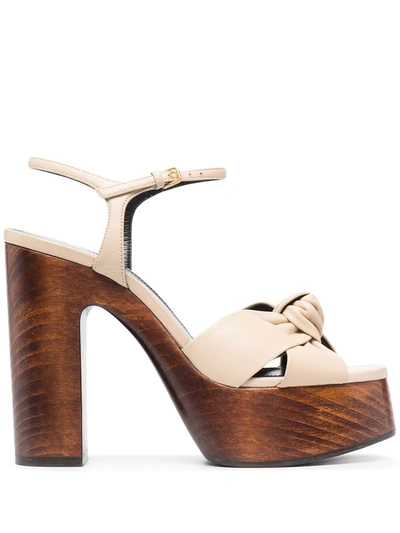 Saint Laurent Bianca 85 Knotted Leather Platform Sandals In Neutrals