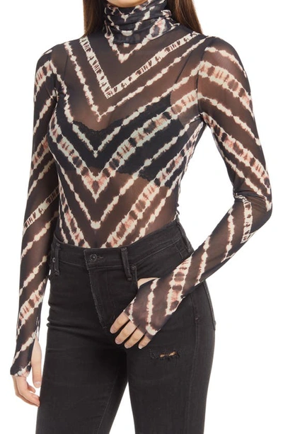 Afrm Zadie Semi Sheer Turtleneck In Brown And Noir V Placeme