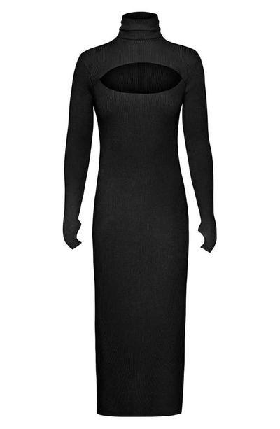 Afrm Brielle Rib Long Sleeve Midi Sweater Dress In Noir