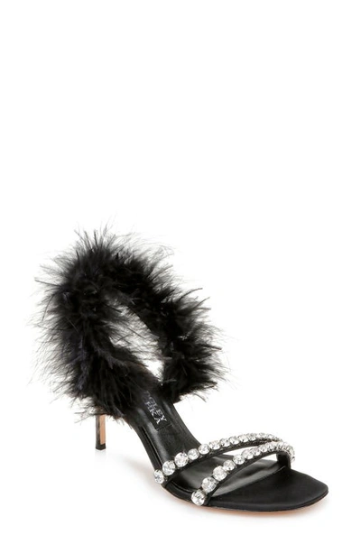 Badgley Mischka Harley Feather Embellished Sandal In Black Satin