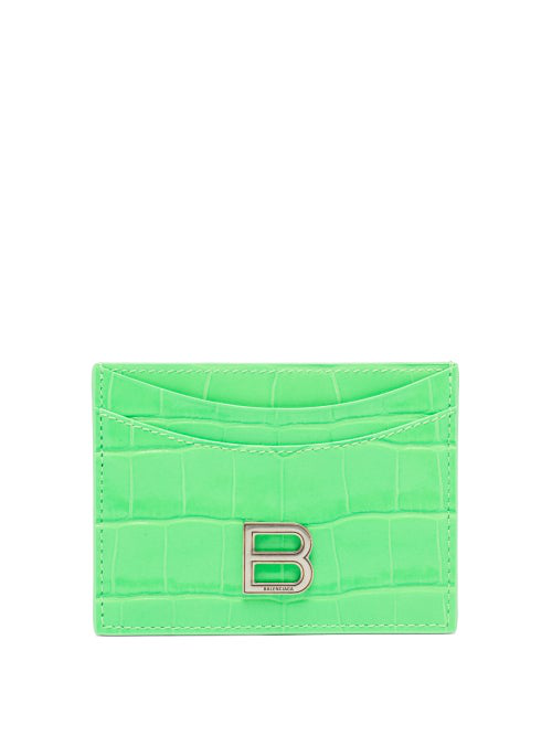 Balenciaga Hourglass Croc-effect Patent-leather Cardholder In Fluo 
