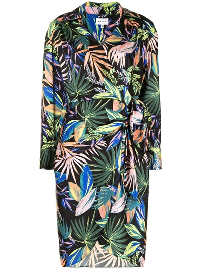 Milly Jordan Tropical Palm Print Midi Wrap Dress In Black Multi