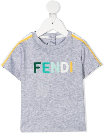 Fendi Babies' Grey T-shirt With Multicolor Logo And Details