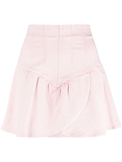 Isabel Marant Dimenia Denim Ruffle Miniskirt In Light Pink