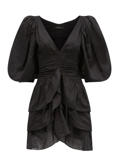 Isabel Marant Jaekia Tiered-hem Ramie-voile Mini Dress In Black