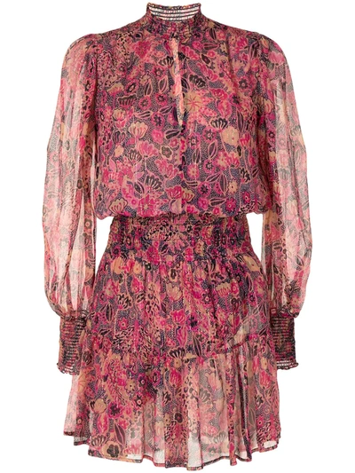 A.l.c Silvie Floral & Metallic Long Sleeve Silk Blend Dress In Navyhot P